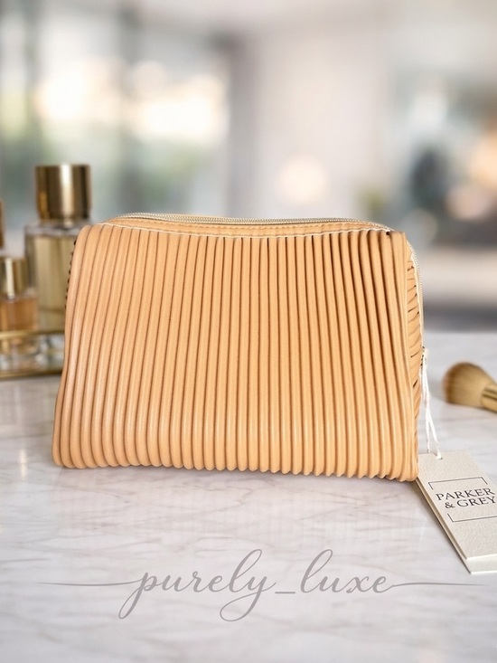 Handbags - Tan Pleated Cosmetic Pouch